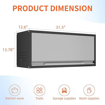 Metal Garage Wall Cabinet, Floating Garage Tool Cabinets with Up-Flip Door,13.8''H Hanging Wall Mounted Storage Cabinet for Garage, Warehouse, Kitchen, Bathroom, Workshop, RV, Gray