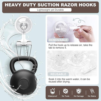 VIS'V Suction Cup Razor Holder, Shower Suction Razor Hooks for His and Hers, Removable and Reusable, Clear, 2 Pcs