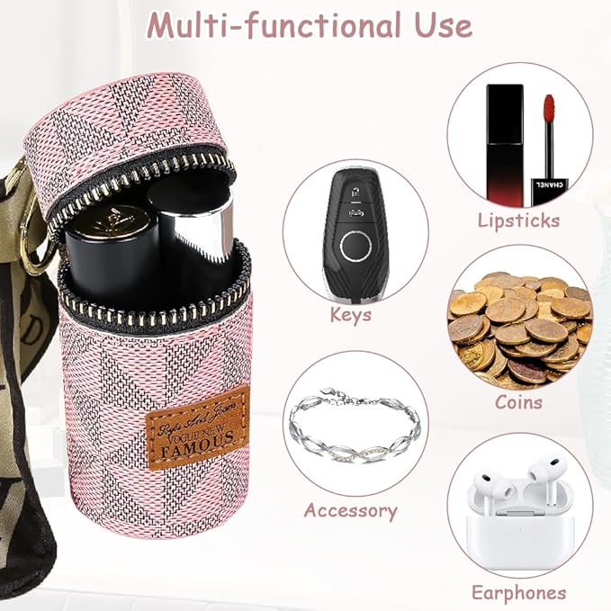2 PCS Lipstick Organizer, Leather Lip Gloss Bag with Keychain, Portable Mini Lipstick Case for Lip Gloss, Purse,Mini Perfume