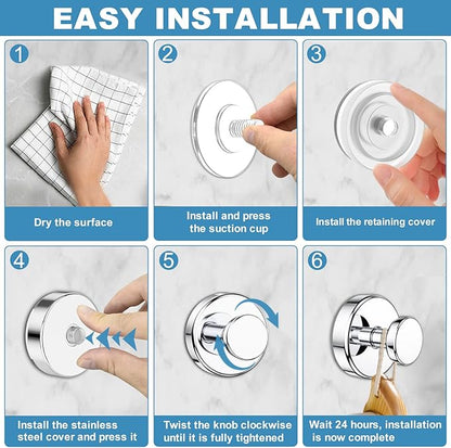 Shower Hooks for Inside Shower, Vacuum Suction Cup Hooks for Glass Window, Mirror, No Drill Towel Hooks for Bathrooms, Bath Robe Coat Looafh Wreath Hook for Hanging - 2 Pack, Chrome