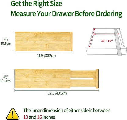 VaeFae 3 Pack Bamboo Drawer Dividers, 4" High Adjustable 11.9-17.1" Clothes Drawer Organizers, Expandable Separators for Bedroom/Bathroom/Kitchen/Office Storage