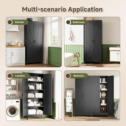 Letaya 75" H Metal Storage Cabinet with 2 Doors and 4 Shelves,Tall Kitchen Pantry Cabinets,Farmhouse Utility Pantry Organizers for Cupboard/Dining/Bathroom/Home Office/Garage Room,Black