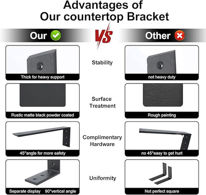 Countertop Support Bracket 4 Pack 20 inch Heavy Duty 3/8" Thick Black Granite Countertop Bracket 20"x8"x2.5" Shelf L Bracket Mantel Corbels for Quartz/Granite/Wood/Concret/Laminate Countertops
