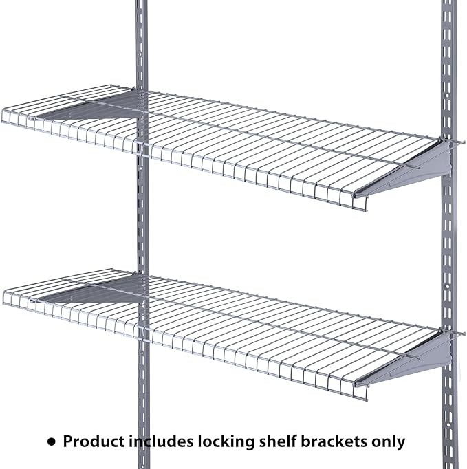Adjustable Locking Shelf Bracket 16 Inch Shelf Brackets Heavy Duty Wire Shelving Brackets for Deep Wire Shelving Double Track System(Gray,6 Pcs)
