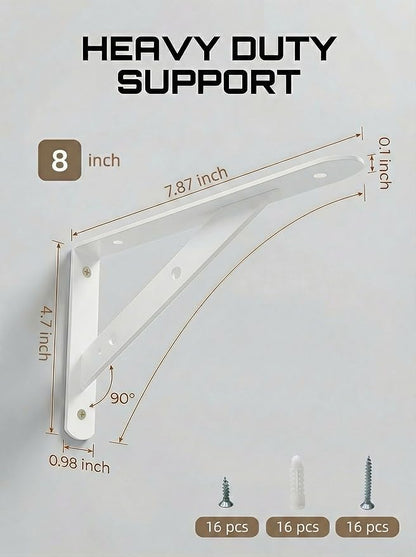 Shelf Brackets Heavy Duty, 8 Pack White 8 inch Floating Shelf Bracket, Max Load 300 lbs of Metal Triangle Decorative Shelf Support Brackets for Wall Mount