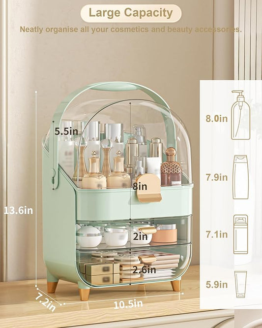 Makeup Organizer Countertop, Skincare Holder Bathroom Counter Organizer, Storage Box Cosmetic Display Cases, Teen Girl Gifts Make up Organizers for Vanity, Dresser (Green)