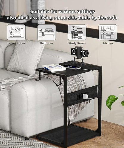2 Tier Computer Tower Stand with Charging Station, 11.8" D x 16.5" W Rolling Floor PC Tower Stand Fits Under Desk, CPU Holder Cart for Carpet with Hooks, Home Office