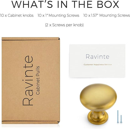 Ravinte 10 Pack Gold Round Zinc Cabinet Brass Knobs for Kitchen Bathroom Closet Dresser Cabinets