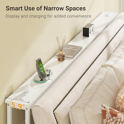 ELYKEN 2 Pack 5.9" Narrow Console Sofa Table with Power Outlets, Total 78.8” Long Behind Couch Table with Charge Station and 5.9’ Extension Cord for Living Room, 5.9" D x 78.8”W x 29.5”H, White
