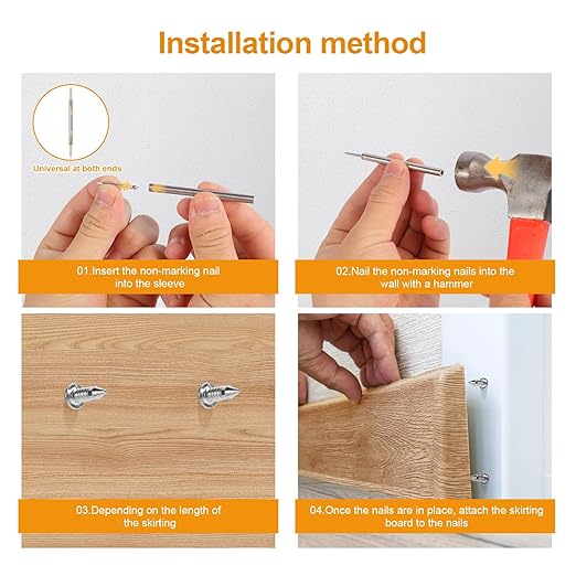 400pcs Double Head Skirting Nails with 4 Tools - Invisible Seamless Baseboard Screws for Solid Wood Trim, Double-Sided Installation