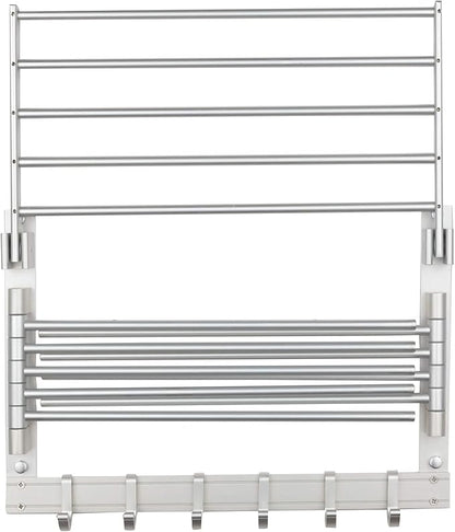 brightmaison BGT Wash Clothes Drying Rack Wall Mount Laundry Room Organizer with Hooks & Swing Arms, 17" Metal Laundry Rack Silver