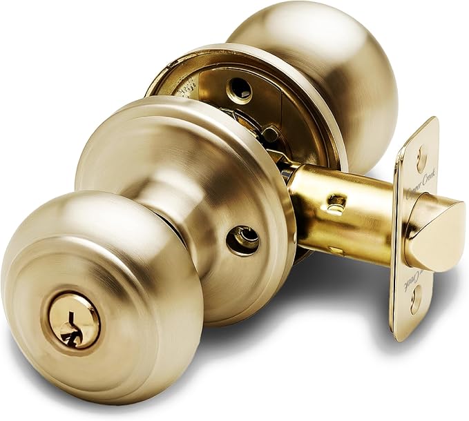 Copper Creek Colonial Entry Door Knob – Keyed Entry Handle with Lock and Key, ANSI Grade-3 Certified, DIY-Friendly Install for Interior and Exterior Entrance Doors – Polished Brass (1 Pack)