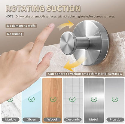 2026 Upgraded Drill-Free Suction Cup Hooks, Stainless Steel Suction Cup Hooks for Shower, Mirror, Wall, Bathroom, Glass, Hanging Towels - 4 Pack, Black
