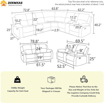 Living Room Furniture Sets, Brown Corduroy Reclining Sectional Corner Sofa with Reclining Sofa Loveseat with Drop-Down Table, Cup Holder and Storage Console for Bedroom, Office