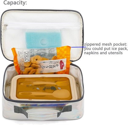FlowFly Kids Lunch box Insulated Soft Bag Mini Cooler Back to School Thermal Meal Tote Kit for Girls, Boys, Silvery
