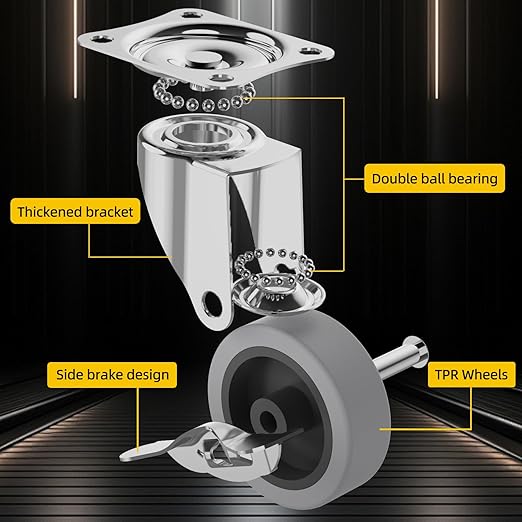 3 Inch Caster Wheels, Casters Set of 16, Heavy Duty Caster with Brake, Locking Castors with Rubber Wheel，Plate Swivel Caster Wheels for Furniture Cart and Workbench,Pack of 16