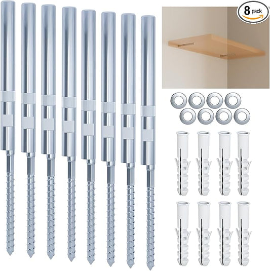 BATODA Floating Shelf Bracket (8 pcs) - Blind Shelf Supports - Silver Hidden Brackets for Floating Wood Shelves – Great Invisible Support for Thin Shelf – Shelving Mounting Hardware Included (Pack 8)