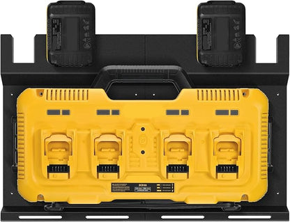 Wall Mount Bracket for DeWalt DCB104 Charger and Battery, Metal Black Rugged 4 Battery Holder and Charger Holder for Tool Room and Garage