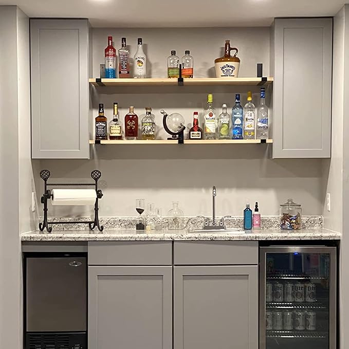 LuckIn 12 Inch Wall Shelf Brackets (Fit 11.25" Board) 6-Pack, Heavy Duty Black Iron, Garage, Kitchen, Laundry Room Floating Shelf Hardware