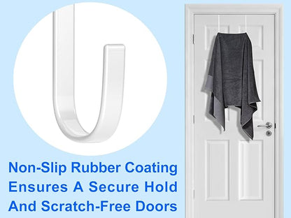 Over The Door Metal Hooks with Plastic Coating 7.5" Fit 0.5" to 1 3/4" Door 4 Pcs Heavy Duty Single Towel Robe Rack Wreath Bathroom Shower Hanger Shoe Organizer Ironing Board Long White