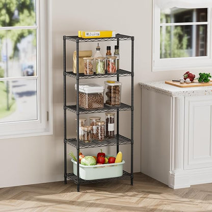 SINGAYE 5 Tier Storage Shelves Wire Shelving Unit Shelve Metal Kitchen Laundry Room Organization Home Pantry Closet Bathroom Organizers Garage Rack Estantes para Cocina 14" D x 24" W x 59.5" H Black