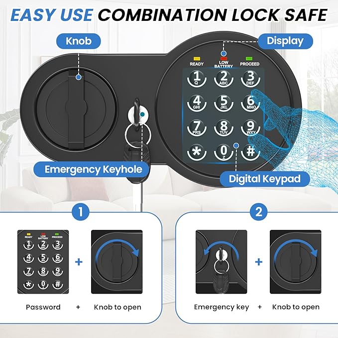 17.55'' Tall Fireproof Safe Box, 3.2 Cuft Home Safe with Keys & Pass Code & Wall Mount Kits, Money Safe with Smart Alert System, Removable Shelf, Mute Function and Fireproof Waterproof Bag