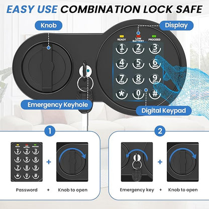 17.55'' Tall Fireproof Safe Box, 3.2 Cuft Home Safe with Keys & Pass Code & Wall Mount Kits, Money Safe with Smart Alert System, Removable Shelf, Mute Function and Fireproof Waterproof Bag