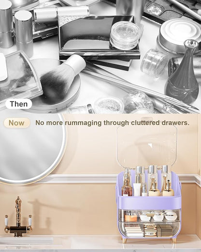 Makeup Organizer Countertop, Skincare Holder Bathroom Counter Organizer, Storage Box Cosmetic Display Cases, Teen Girl Gifts Make up Organizers for Vanity, Dresser (Purple)