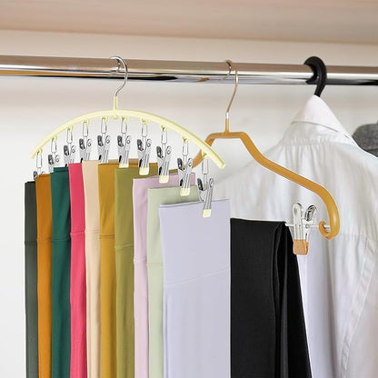 Legging Organizer for Closet, Metal Yoga Pants Hangers 2 Pack w/10 Clips Holds 20 Leggings, Space Saving Hanging Closet Organizer w/Rubber Coated Closet Organizers and Storage, Ivory