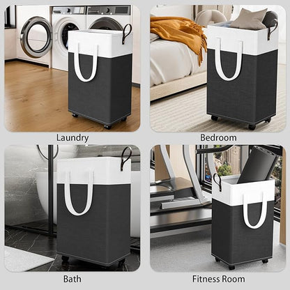 HomeHacks 75L Waterproof Rolling Laundry Hamper - Collapsible Clothes Basket with 4 Wheels for Bathroom, Laundry Room & Dorm, Easy-Clean PEVA Lining, Space-Saving Design(Gray)