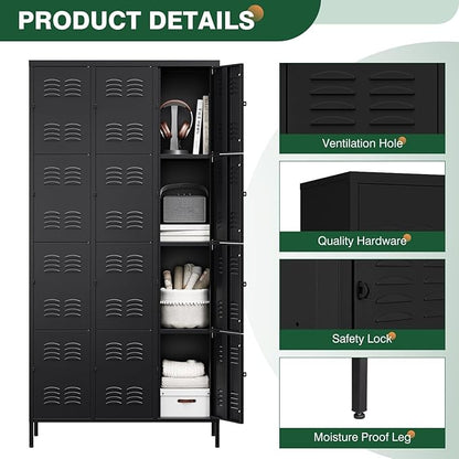 Letaya Metal Lockers for Employees-12 Door Storage Locker with Shelves and Lockable Steel Cabinet for School,Gym,Office,Staff (Black, 12 Door)