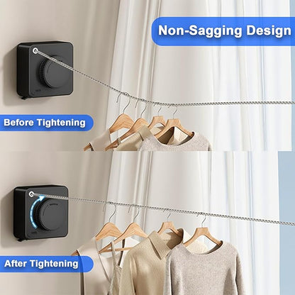 Retractable Clothesline Indoor & Outdoor, 15.6 Ft Non-Sagging Stainless Steel Laundry Line with Wall Mounted Heavy Duty Design, Space-Saving Drying Rack for Bathroom, Balcony(1, Black)