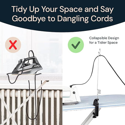 Flexible Iron Cord Holder - Metal, Tabletop Mount - Tangle-Free Pressing & Ironing Board Cord Holder - Universal Fit & Steam Compatibility
