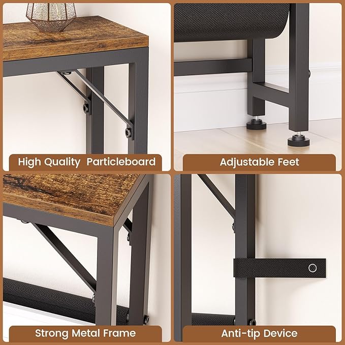 47.2'' Skinny Console Table with Power Outlet, 5.91" Behind Couch Table with Charging Station, Long Sofa Table, Narrow Entryway Table for Living Room, Foyer, Hallway, Rustic Brown