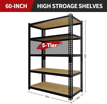 Heavy Duty Garage Storage Shelves 2 Pack, 2000 Lbs Capacity, 5-Tier Adjustable Storage Shelving Unit, 30"L x 12" W x 60"H Metal Shelving Racks for Kitchen Pantry Basement Bathroom Laundry