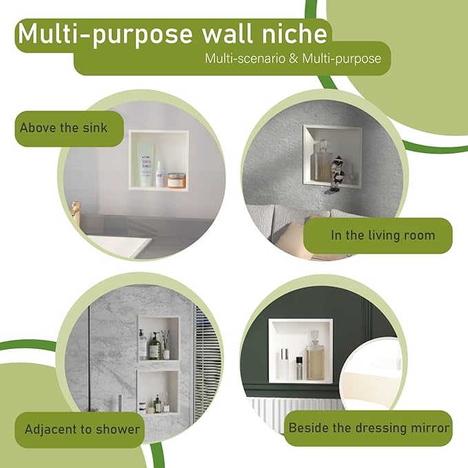 Stainless Steel Shower Niche 12"x12"，Shower Inserts Kit for Bathroom ， Recessed Shower Shelf Organizer for Storage Matte White （12"x12"）