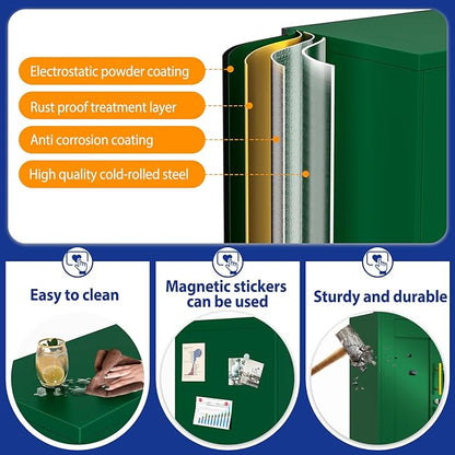Metal Storage Cabinet with Lock and Wheels, Steel Tool Cabinet with 2 Door and 2 Adjustable Shelves, 35” Tall Lockable File Cabinet, Garage Cabinet, Rolling Cabinet for Home Office - Green