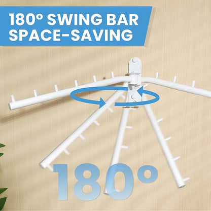 Swing Clothes Hanger Rack, Garment Racks Folding Clothes Bar Wall Mounted, 180°Rotation Laundry Drying Rack 304 Stainless Steel Space Saving for Laundry Room Bedroom Balcony, 11.93" Long