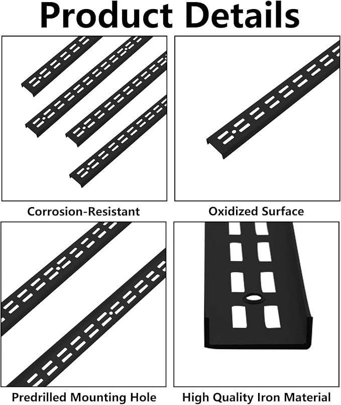 Shelving Track,ULIFESTAR Dual Trak Adjustable Wood Shelf Bracket,2PCS Direct Mount Into Fasttrack Garage Rail,Garage Organization System (32*12*1200mm/1.25*0.47*47.24" Double Row Black)