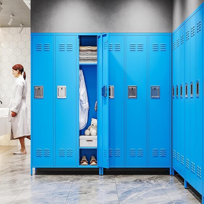 Letaya Metal Storage Lockers for Employees-3 Door Storage Locker with Shelves and Lockable Steel Cabinet for School,Gym,Office,Staff Industrial Storage(Blue, 3 Door)
