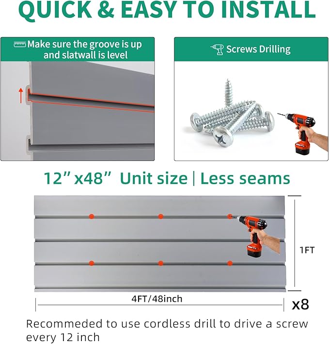 Slat Wall Paneling Garage Slat Wall Storage Systems Grey Slatwall Panels 4'x8' Power Tool Organizer Wall Mount, PVC Garage Storage & Organization Products Slate Board Panel for Retail Display