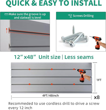 Slat Wall Paneling Garage Slat Wall Storage Systems Grey Slatwall Panels 4'x8' Power Tool Organizer Wall Mount, PVC Garage Storage & Organization Products Slate Board Panel for Retail Display