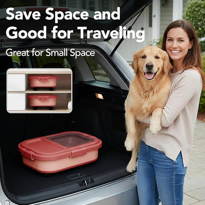 15 Lbs Dog/Cat Food Storage Container,Collapsible Food Storage Containers with Rolling Wheel Airtight Locking Lid,Pet Food Storage Container with Cup and Scoop,Pink