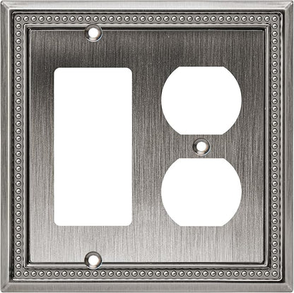 Henne Bery Sunken Pearls Heavy Duty Decorative Wall Plate Switch Plate Outlet Cover (Decorator/Duplex, Heirloom Silver)