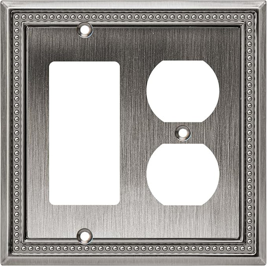 Henne Bery Sunken Pearls Heavy Duty Decorative Wall Plate Switch Plate Outlet Cover (Decorator/Duplex, Heirloom Silver)