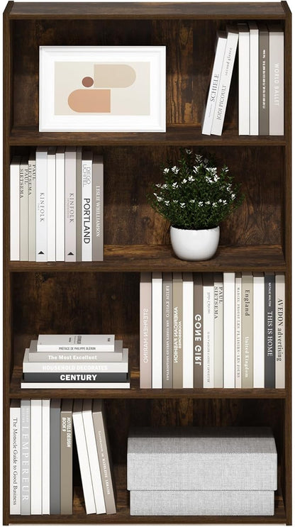 Furinno PASIR Book Shelf, 4-Tier Bookshelf, Bookcase with Open Shelf, 9.4 x 23.6 x 41.7, for Living Room, Bedroom, Home Office, Amber Pine