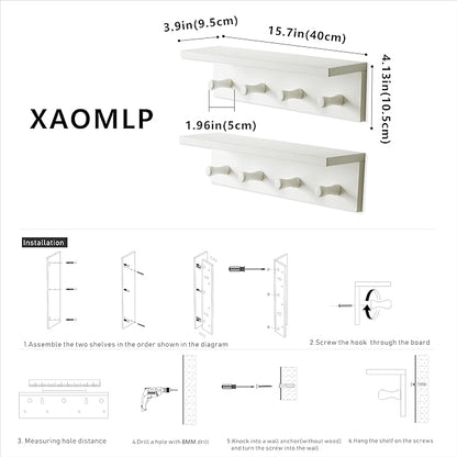 Entrance Coat Rack ，Coat Hooks, Wall-Mounted Wooden Hook Rack, Wall-Mounted Shelves are Very Suitable (White Color Finish—A-2)
