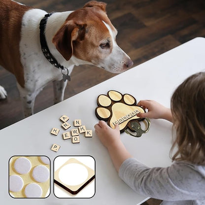 Dog Leash Holder for Wall Mount with Scrabble Letters, Wooden Paw Print Wall Hook, Pet Collar and Harness Organizer for Entryway, Key Hook Gift for Pet Lovers & Dog Owners, Home Decor PF283