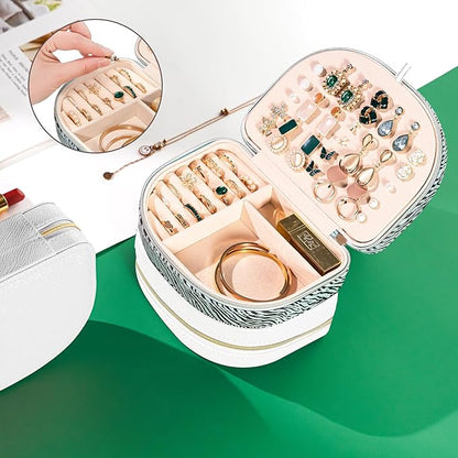 ProCase Travel Size Jewelry Box, Medium Portable Seashell-Shaped Jewelry Case, 2 Layer Jewelry Organizer in PU Leather for Women -Stripe