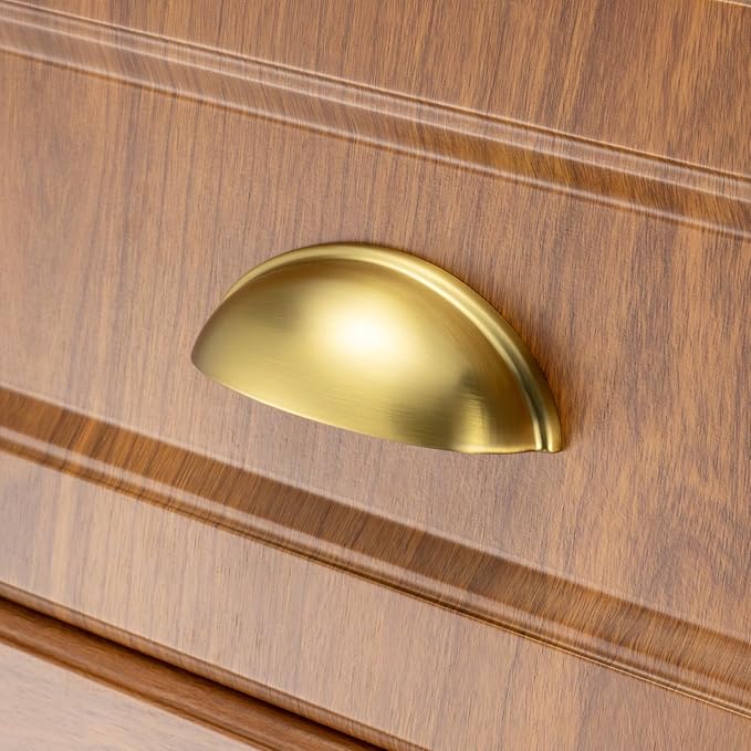KOOFIZO 10 Pack 3 Inch Bin Cup Drawer Pulls Brushed Gold Cabinet Handles Gold Cabinet Pulls for Kitchen Cabinets Drawer Dresser Cupboard Bedroom Bathroom